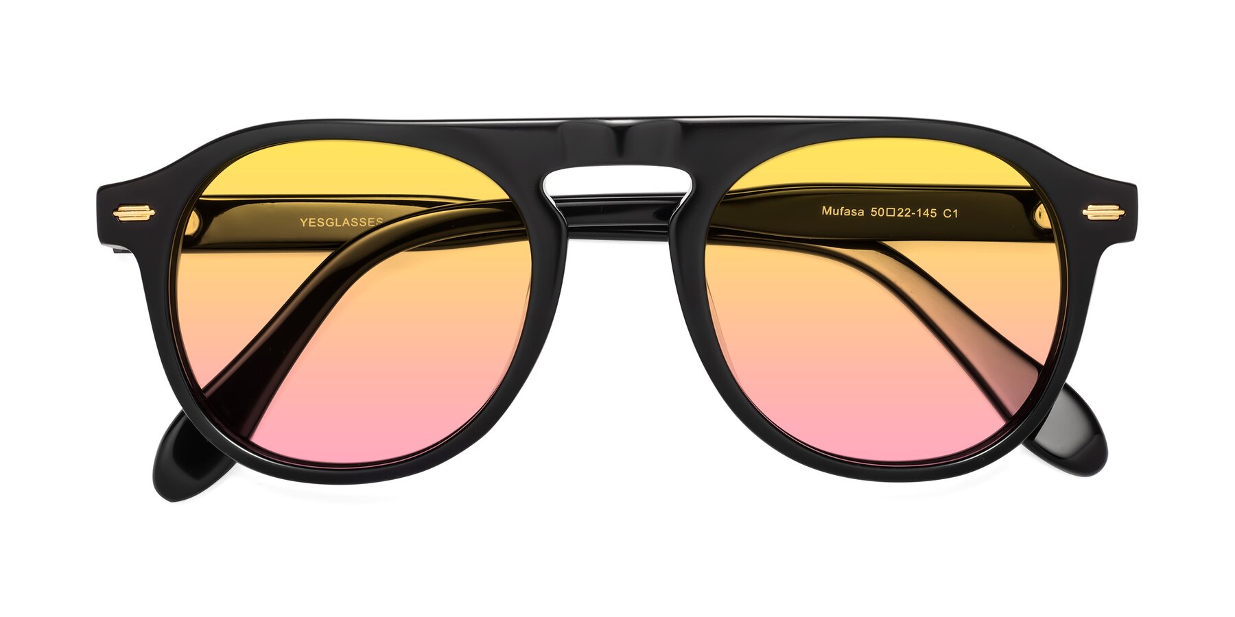 Folded Front of Mufasa in Black with Yellow / Pink Gradient Lenses
