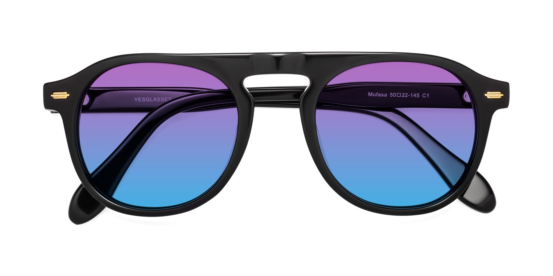 Folded Front of Mufasa in Black with Purple / Blue Gradient Lenses