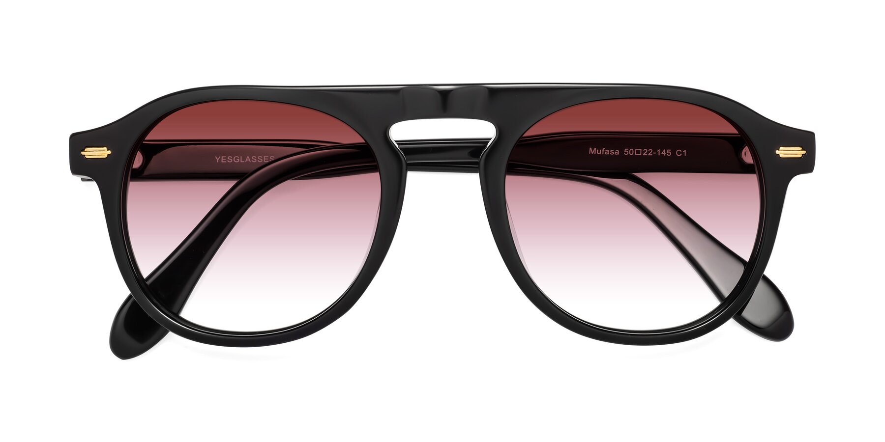 Folded Front of Mufasa in Black with Garnet Gradient Lenses