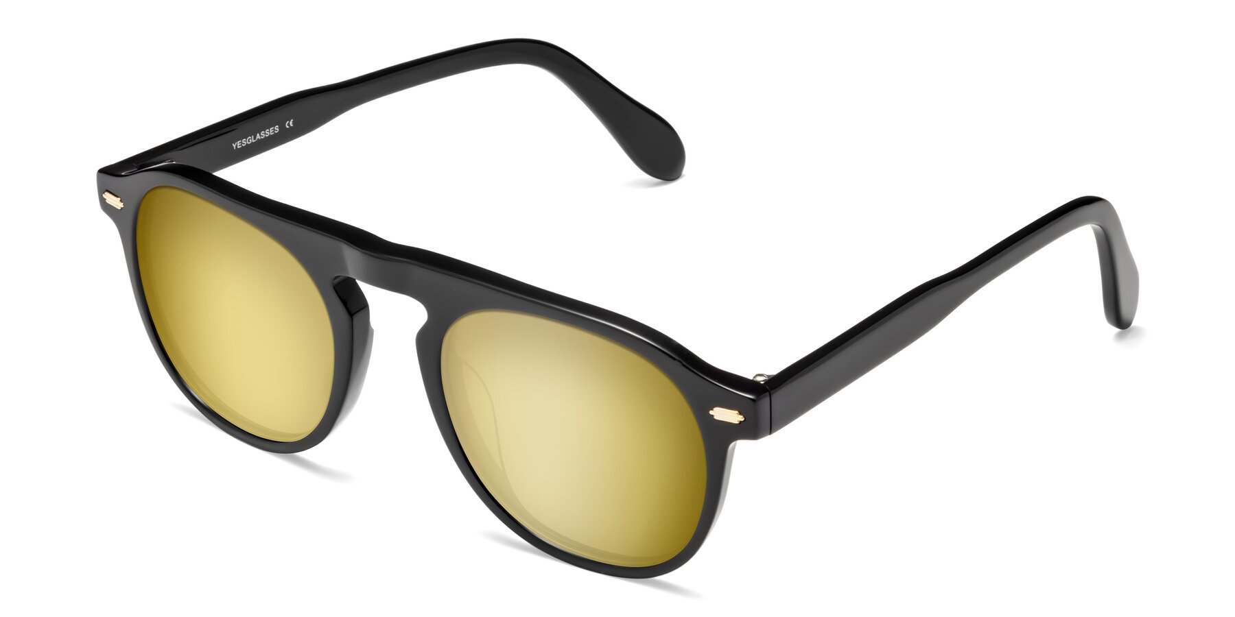 Angle of Mufasa in Black with Gold Mirrored Lenses