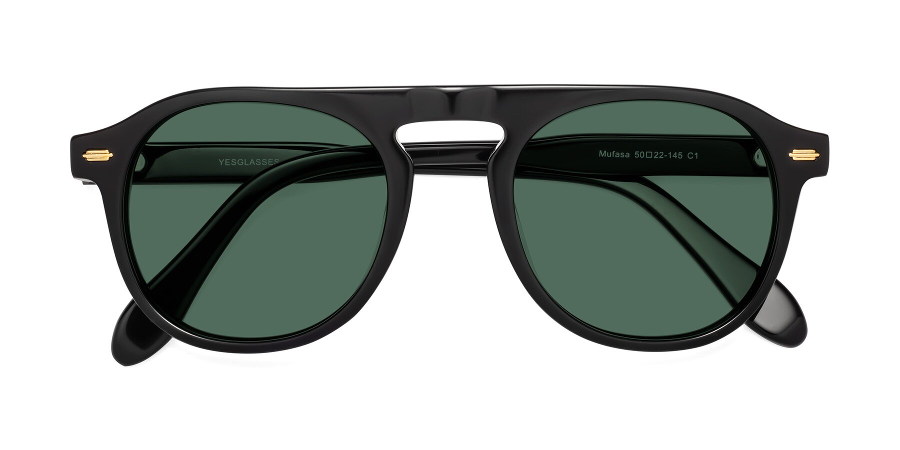 Folded Front of Mufasa in Black with Green Polarized Lenses