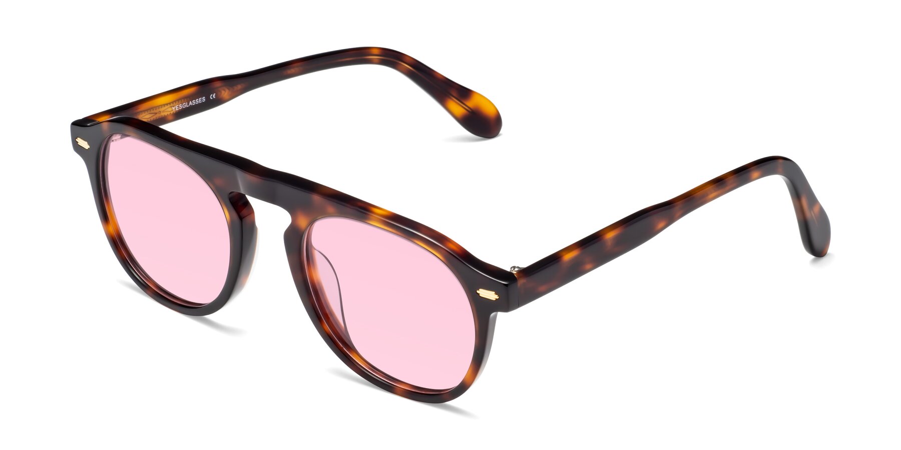 Angle of Mufasa in Tortoise with Light Pink Tinted Lenses