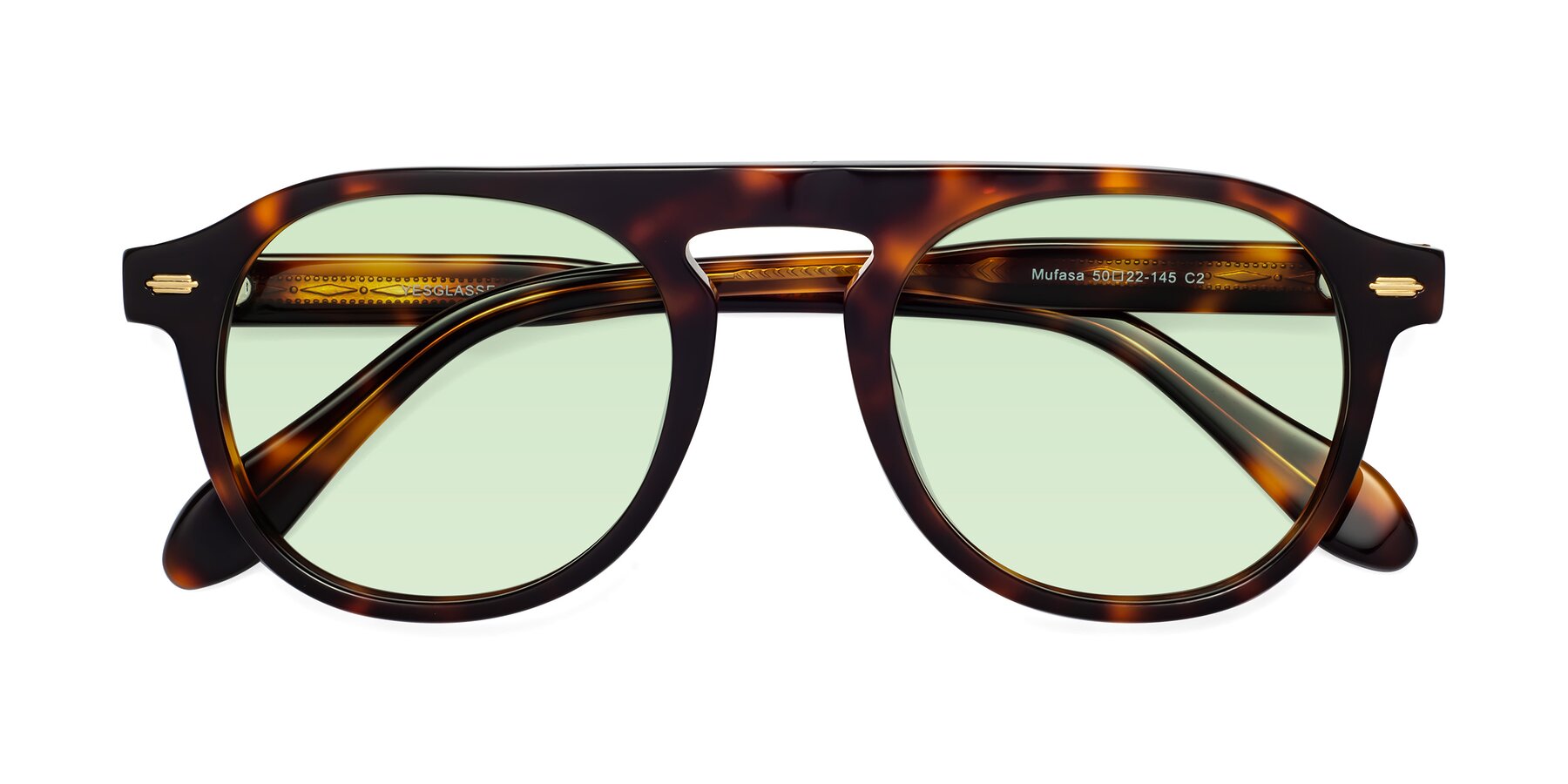 Folded Front of Mufasa in Tortoise with Light Green Tinted Lenses