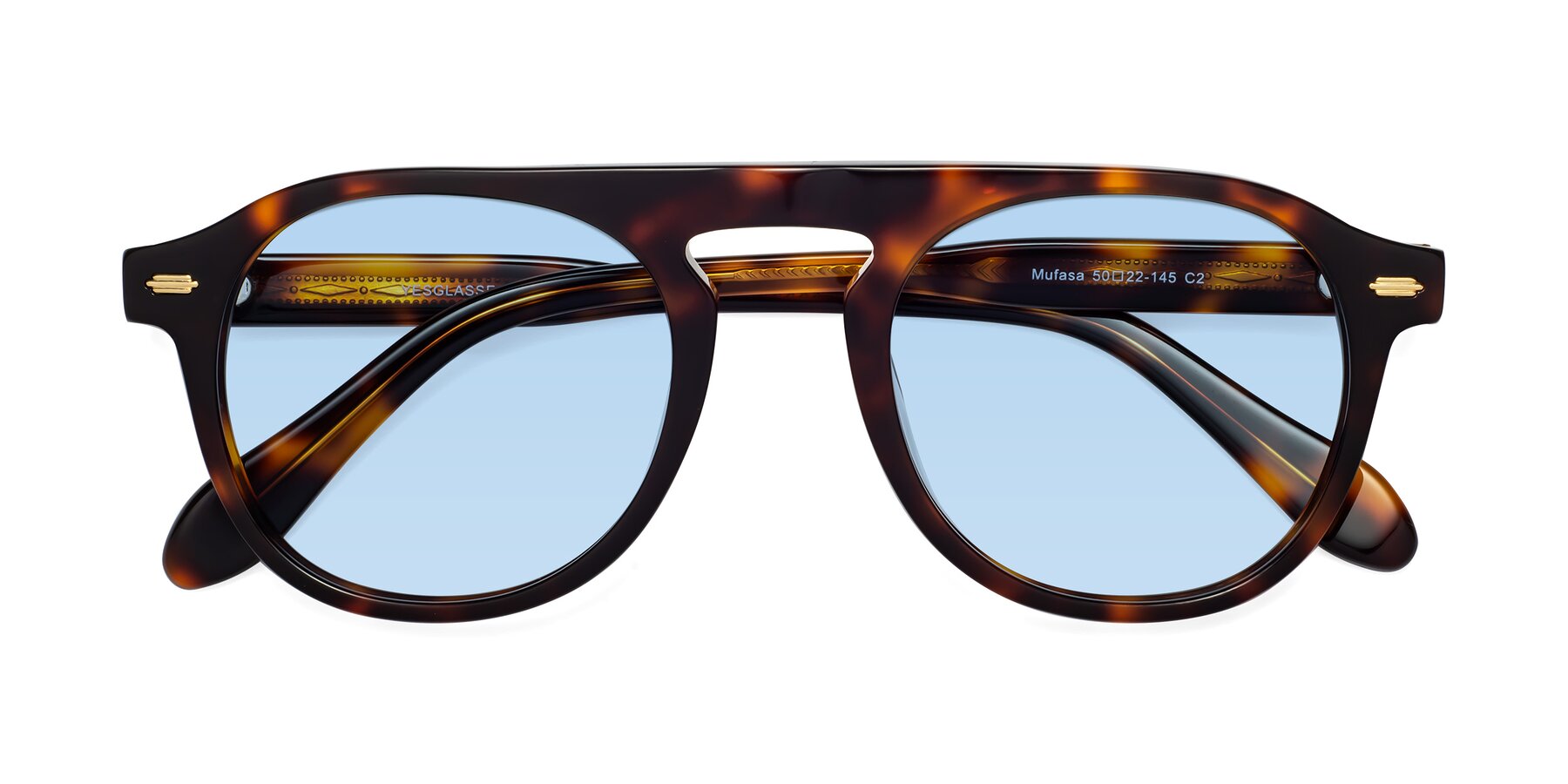Folded Front of Mufasa in Tortoise with Light Blue Tinted Lenses