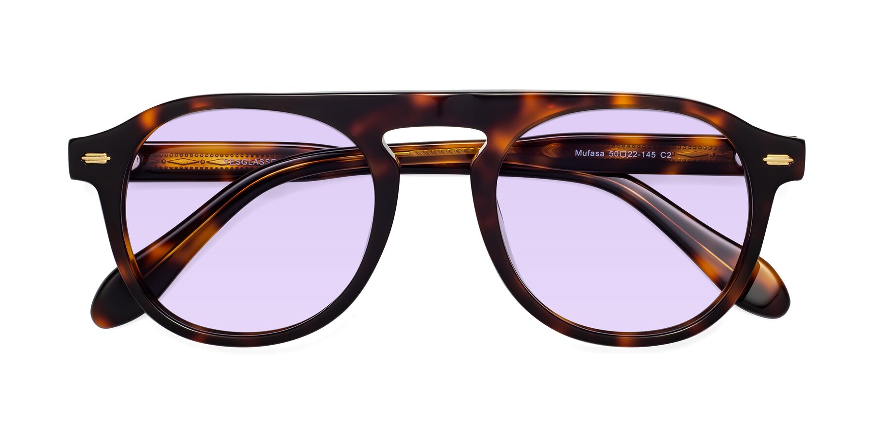 Folded Front of Mufasa in Tortoise with Light Purple Tinted Lenses