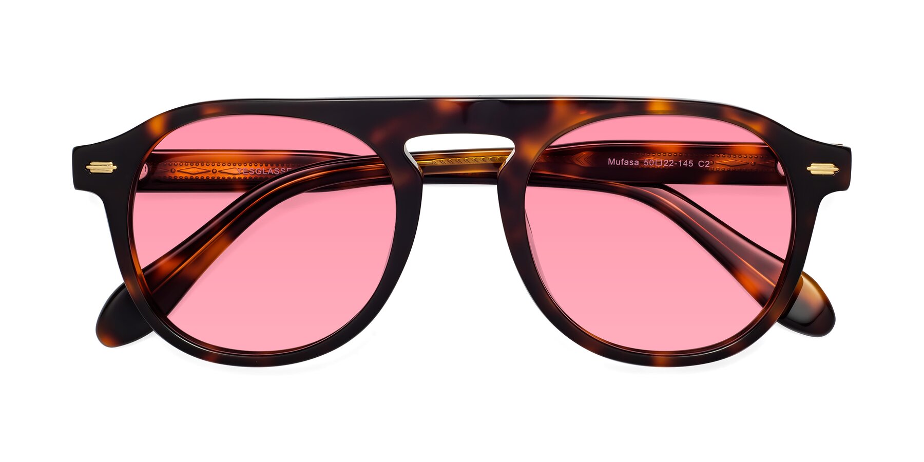 Folded Front of Mufasa in Tortoise with Medium Pink Tinted Lenses