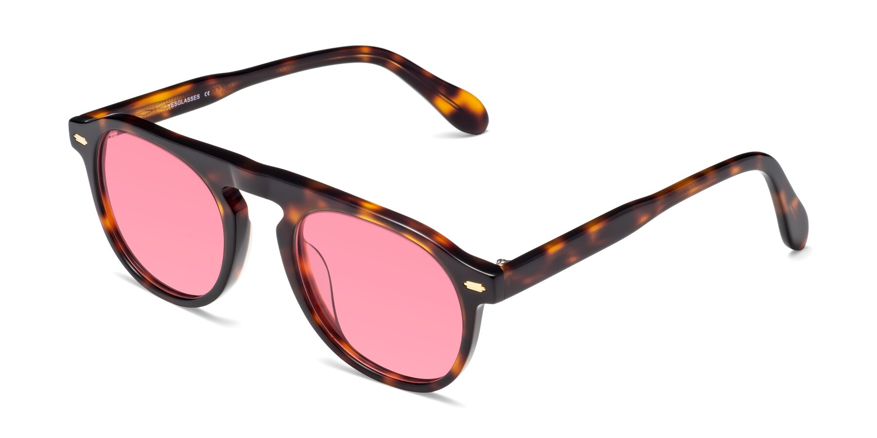 Angle of Mufasa in Tortoise with Pink Tinted Lenses