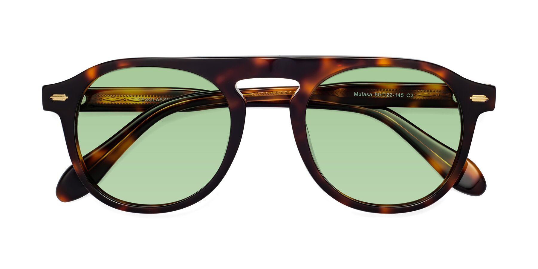 Folded Front of Mufasa in Tortoise with Medium Green Tinted Lenses