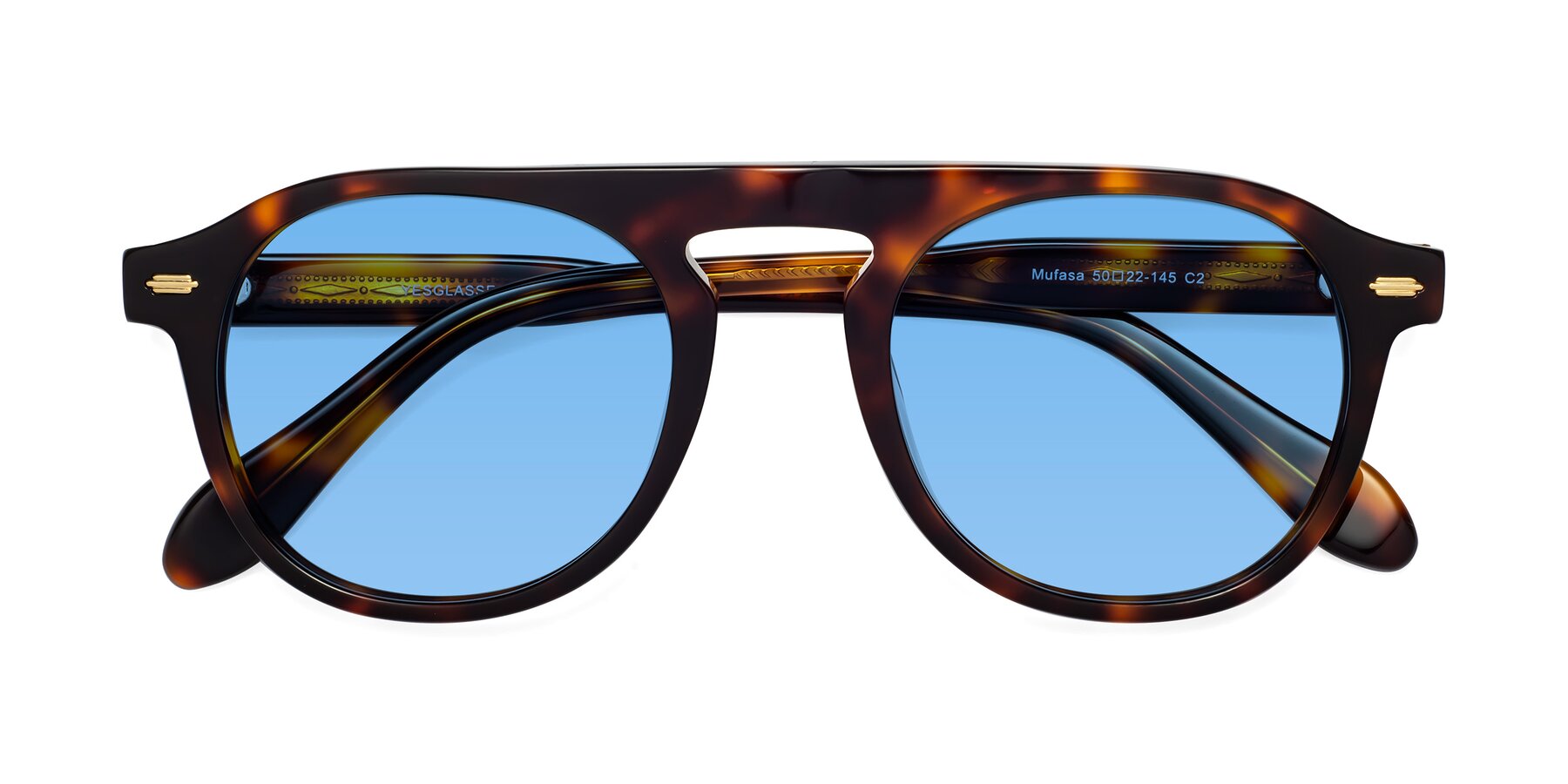 Folded Front of Mufasa in Tortoise with Medium Blue Tinted Lenses