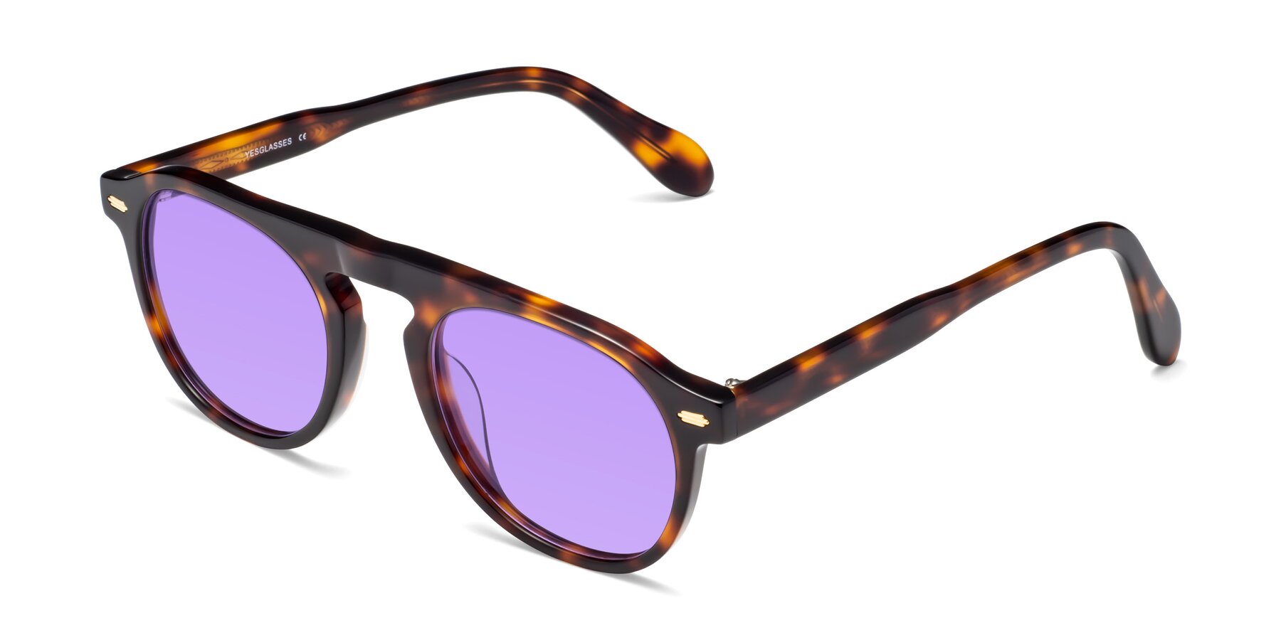 Angle of Mufasa in Tortoise with Medium Purple Tinted Lenses