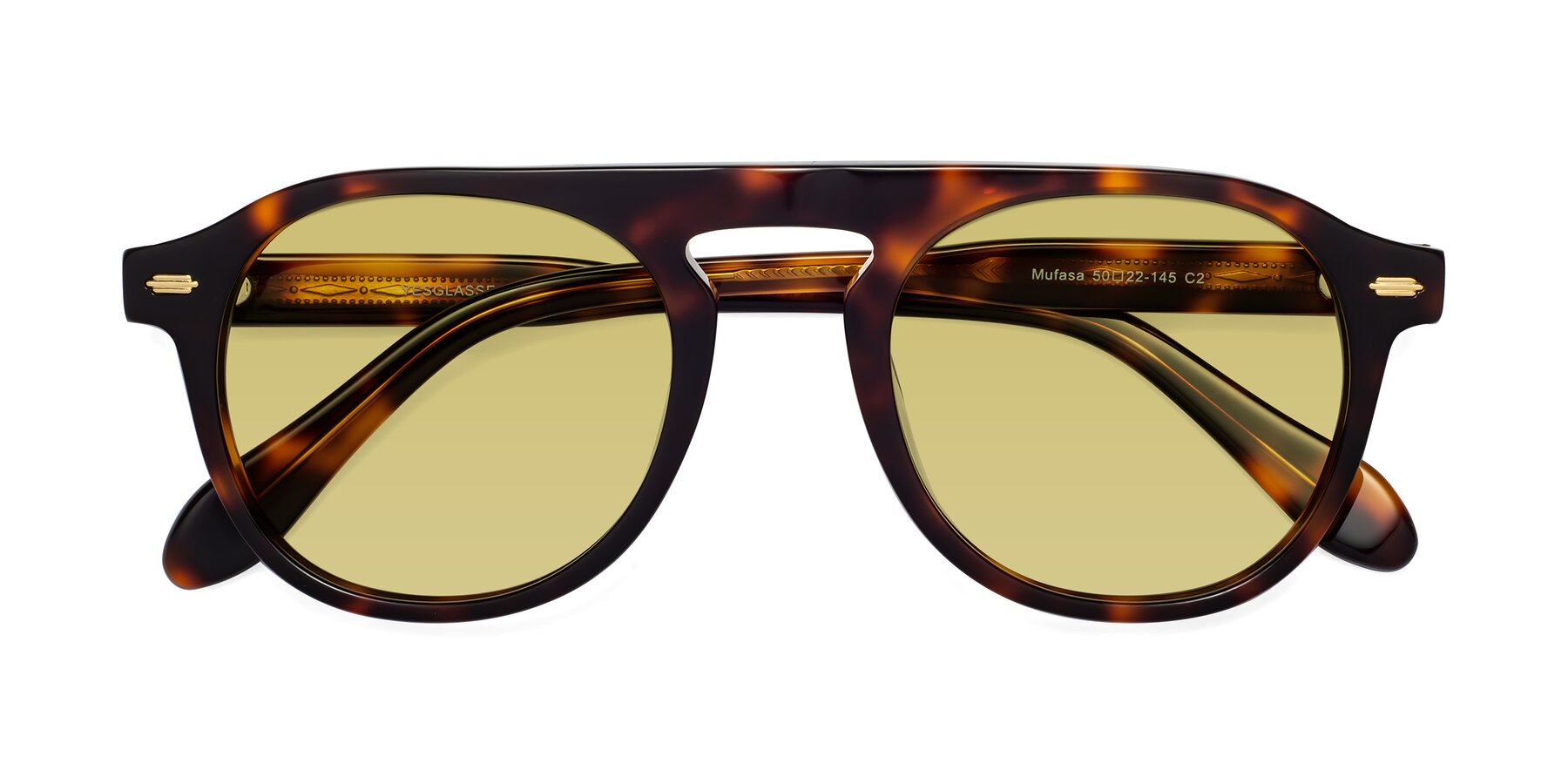 Folded Front of Mufasa in Tortoise with Medium Champagne Tinted Lenses