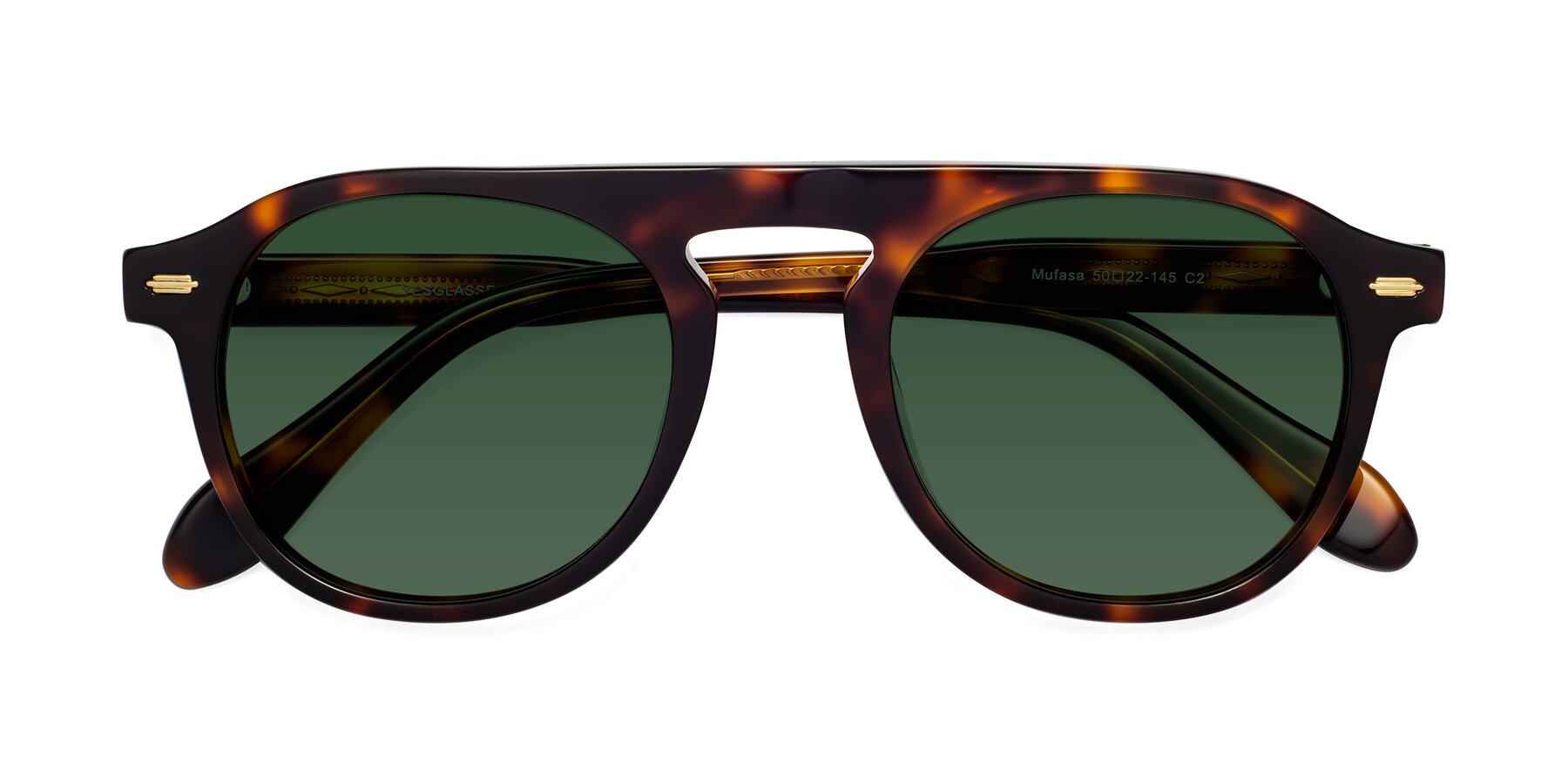 Folded Front of Mufasa in Tortoise with Green Tinted Lenses