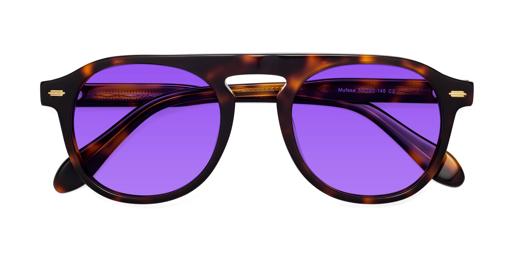 Folded Front of Mufasa in Tortoise with Purple Tinted Lenses