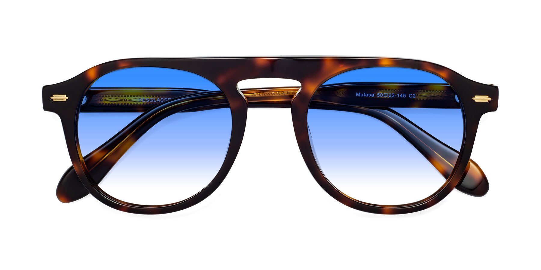 Folded Front of Mufasa in Tortoise with Blue Gradient Lenses
