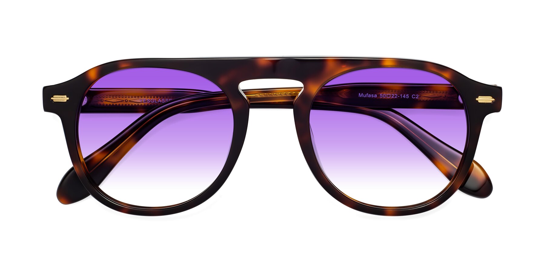 Folded Front of Mufasa in Tortoise with Purple Gradient Lenses