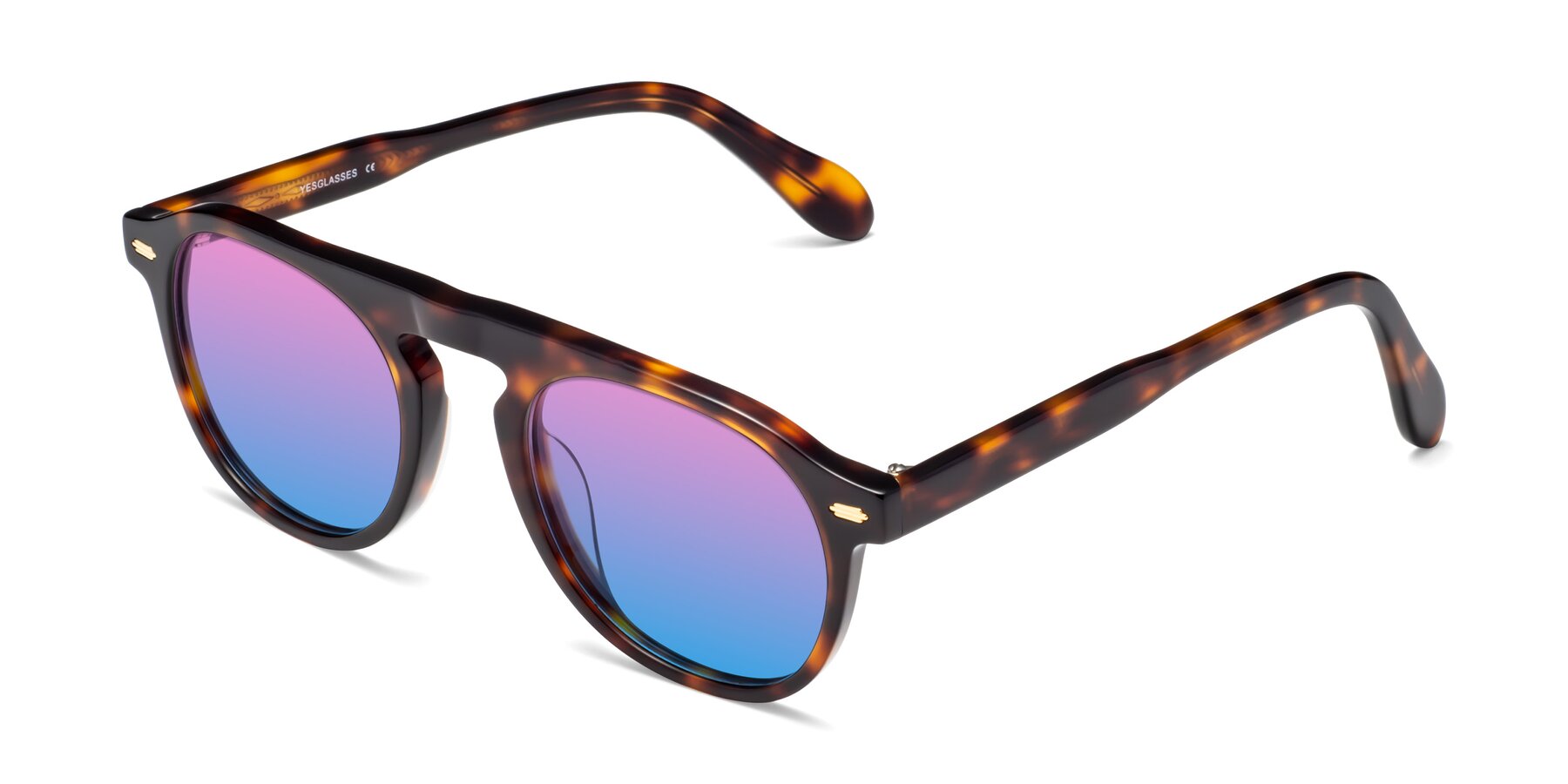 Angle of Mufasa in Tortoise with Pink / Blue Gradient Lenses