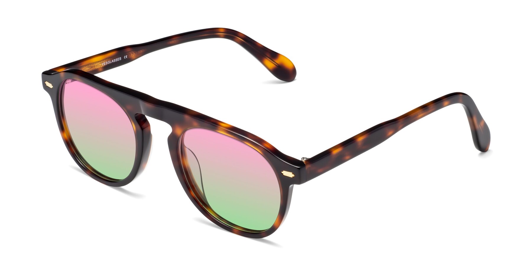 Angle of Mufasa in Tortoise with Pink / Green Gradient Lenses