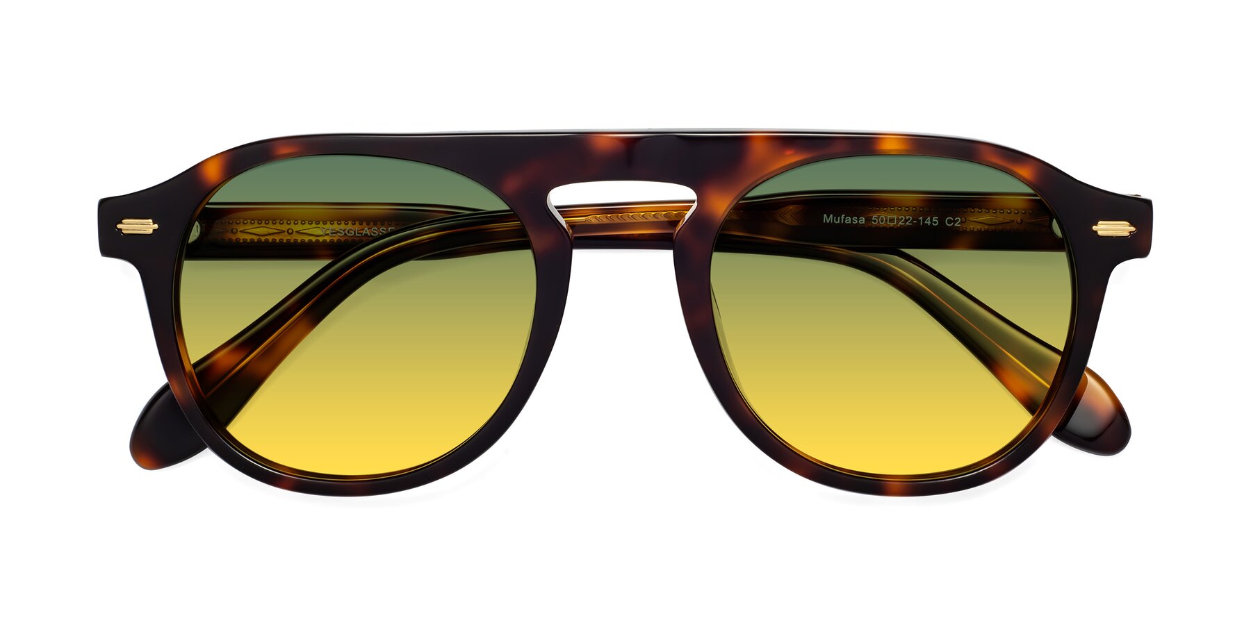 Folded Front of Mufasa in Tortoise with Green / Yellow Gradient Lenses