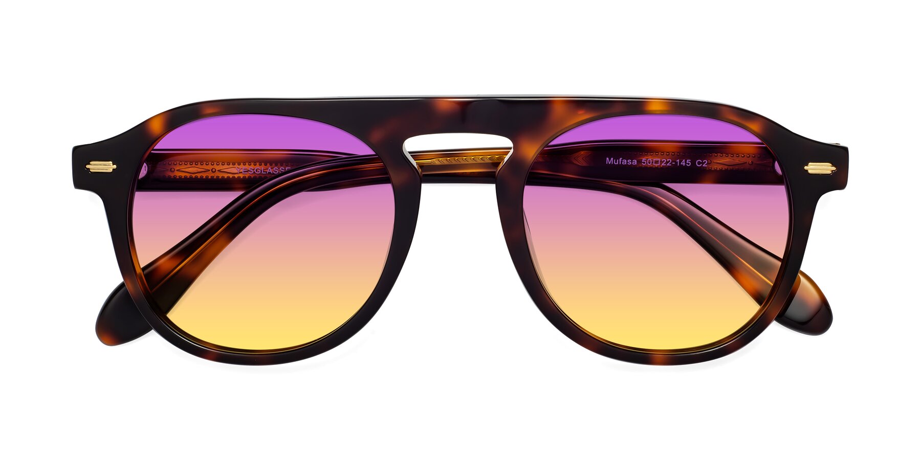 Folded Front of Mufasa in Tortoise with Purple / Yellow Gradient Lenses
