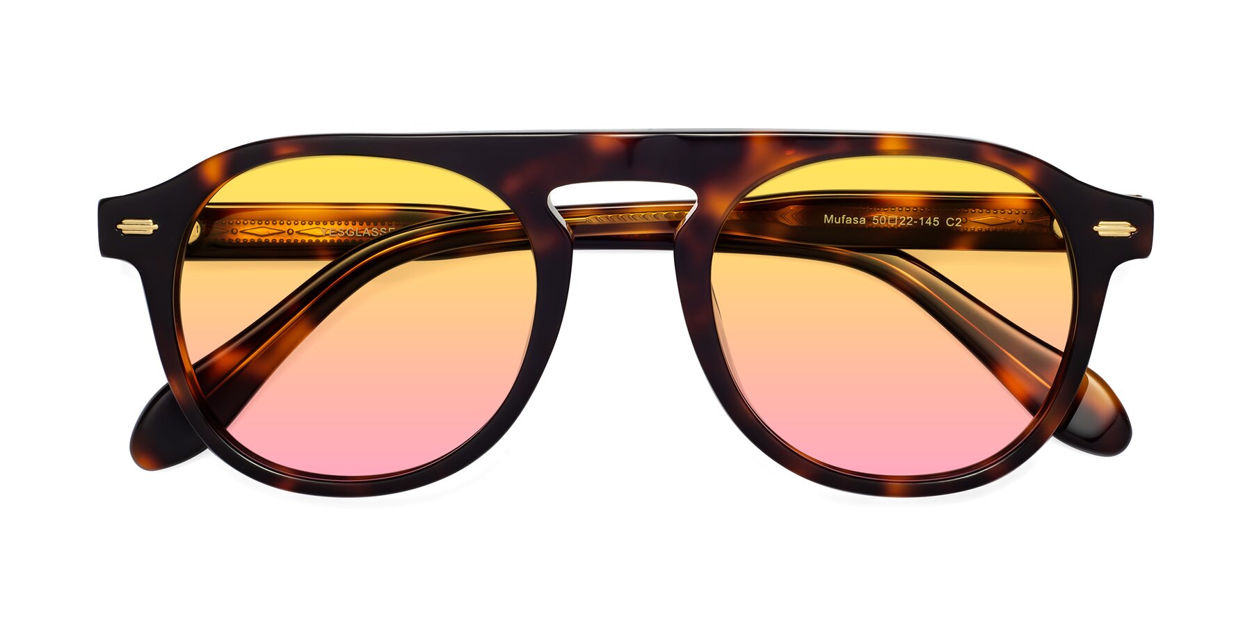 Folded Front of Mufasa in Tortoise with Yellow / Pink Gradient Lenses