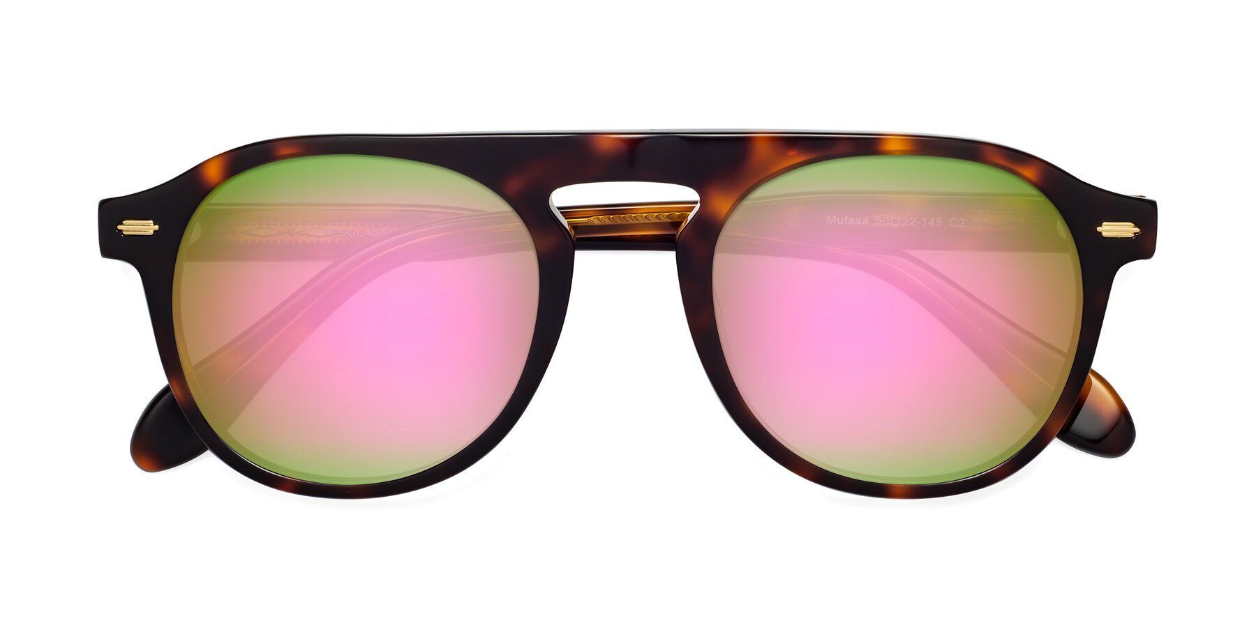 Folded Front of Mufasa in Tortoise with Pink Mirrored Lenses