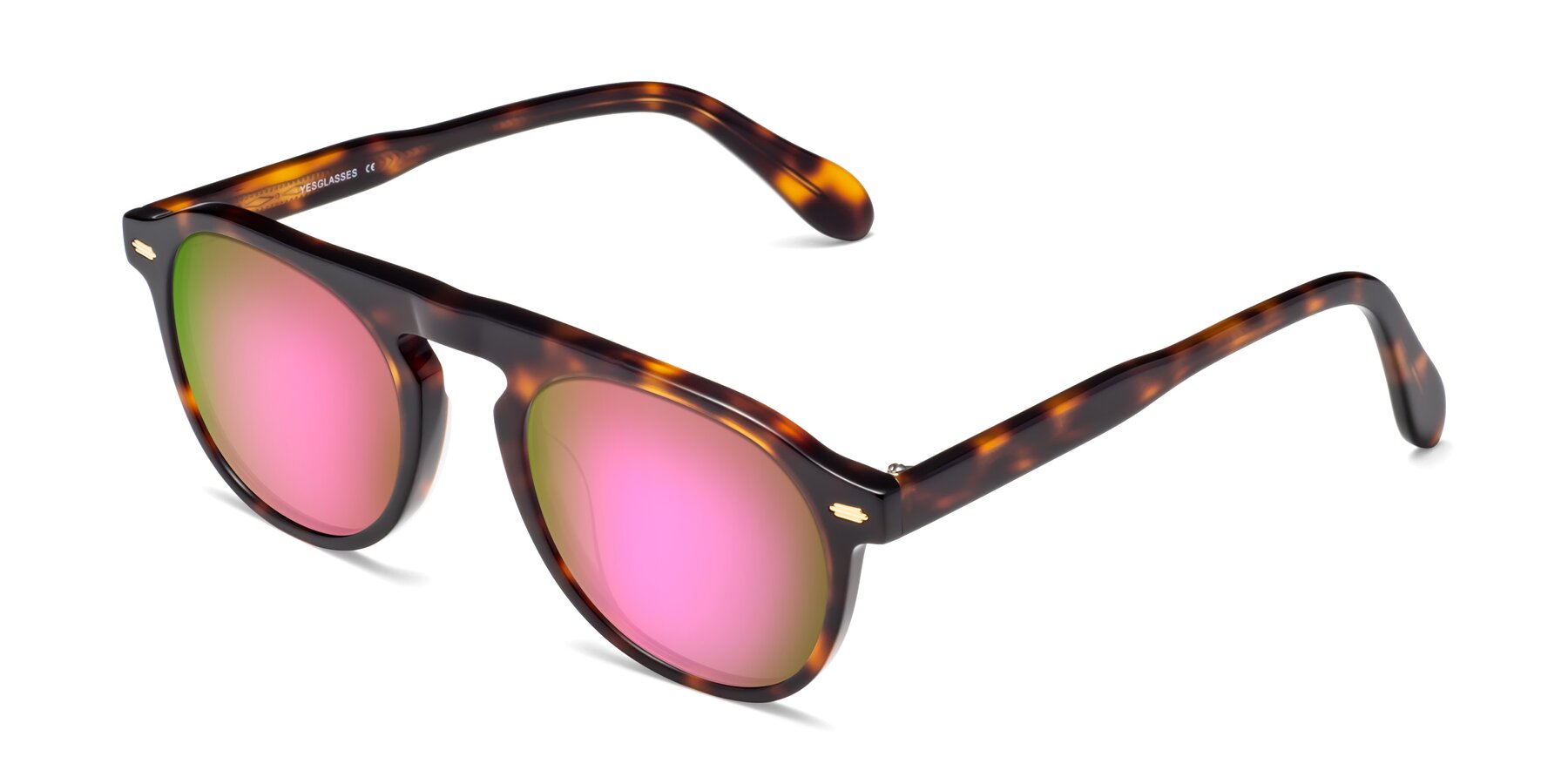 Angle of Mufasa in Tortoise with Pink Mirrored Lenses