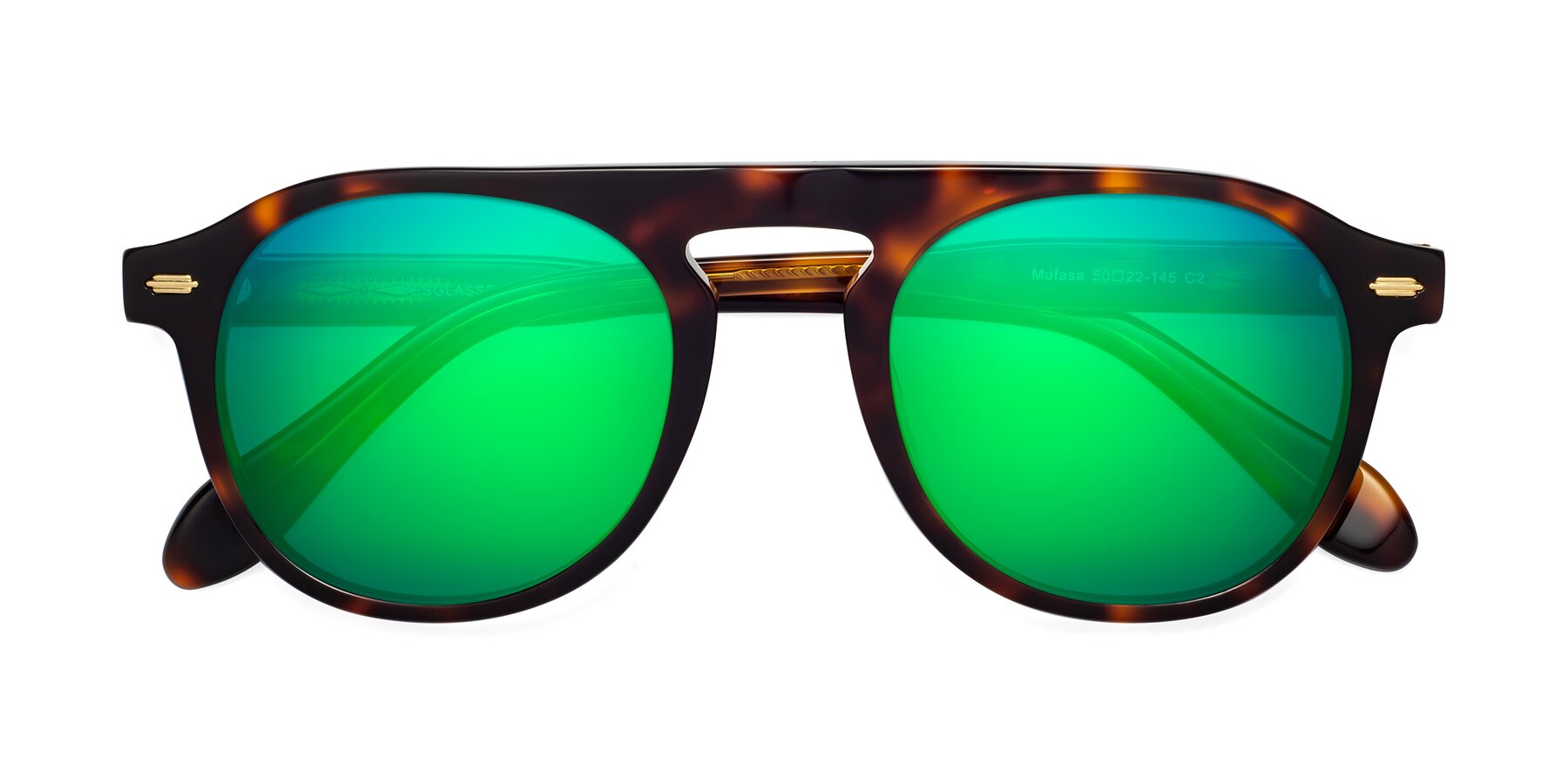 Folded Front of Mufasa in Tortoise with Green Mirrored Lenses