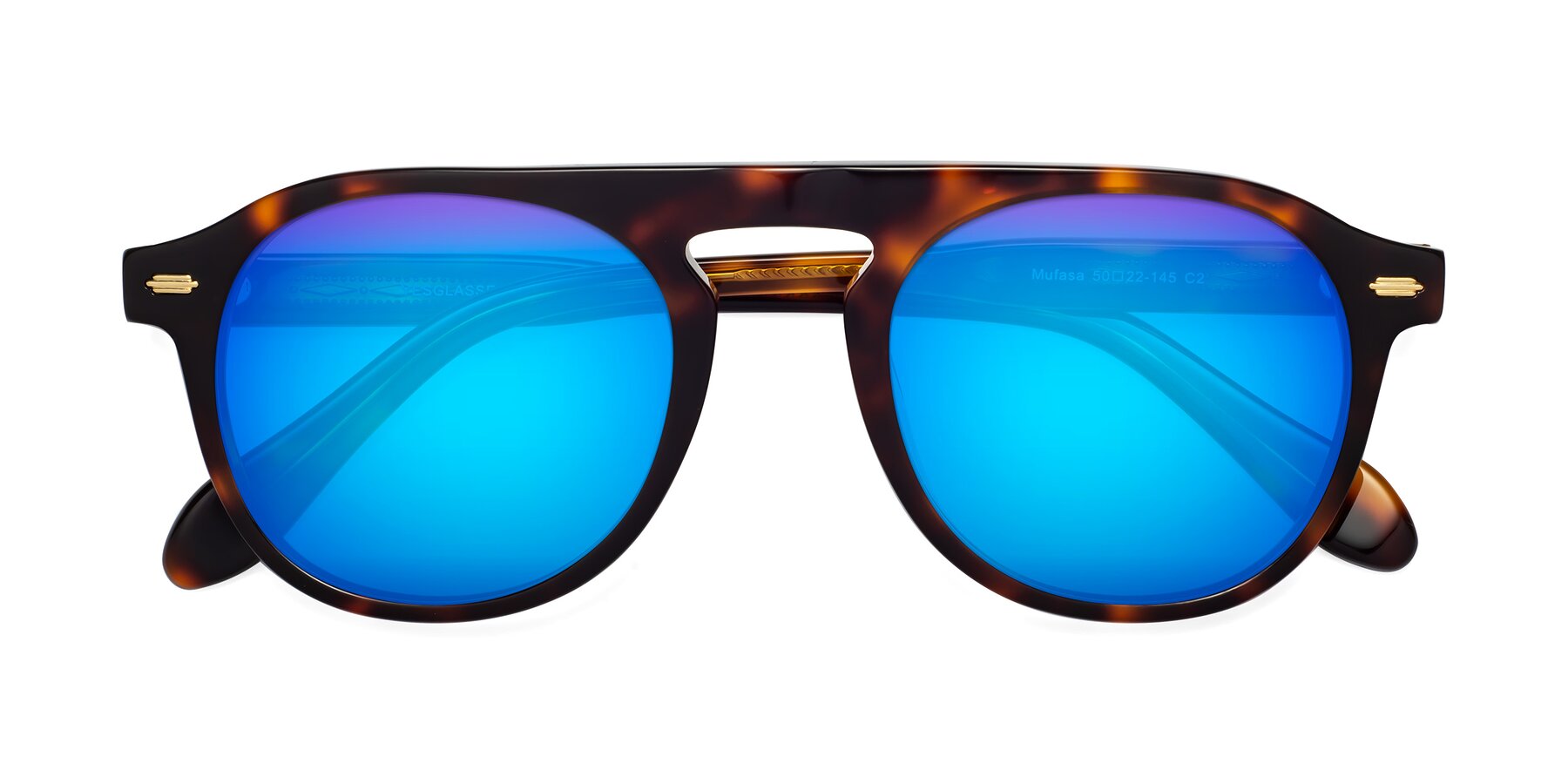 Folded Front of Mufasa in Tortoise with Blue Mirrored Lenses