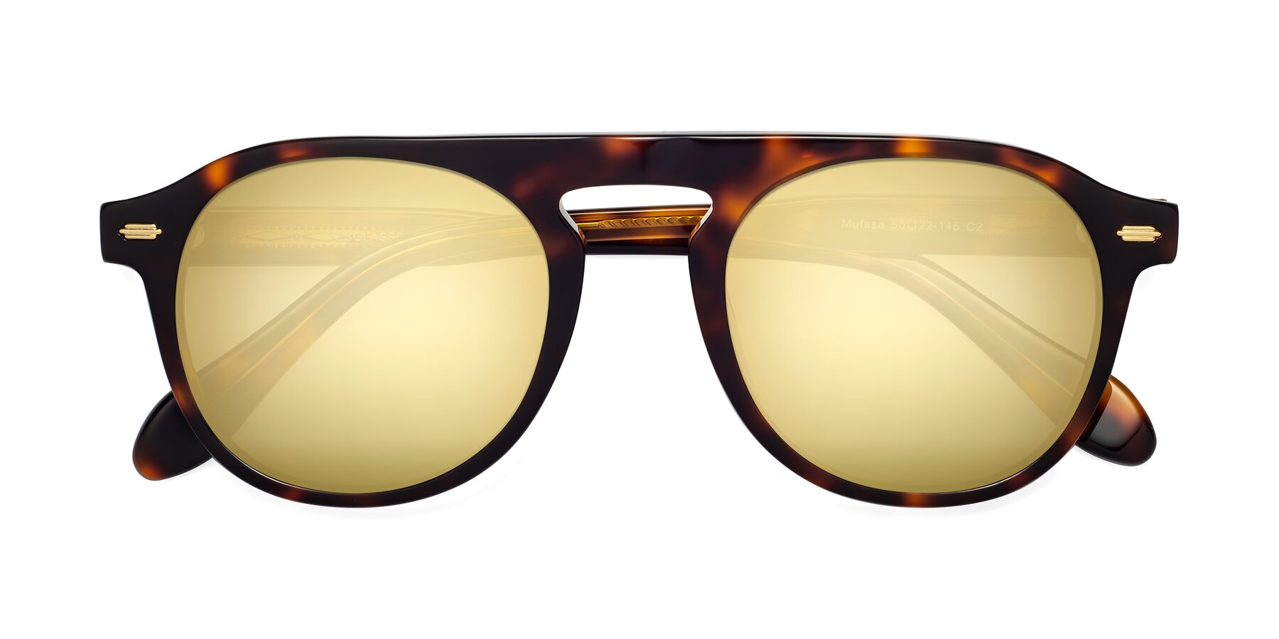 Folded Front of Mufasa in Tortoise with Gold Mirrored Lenses
