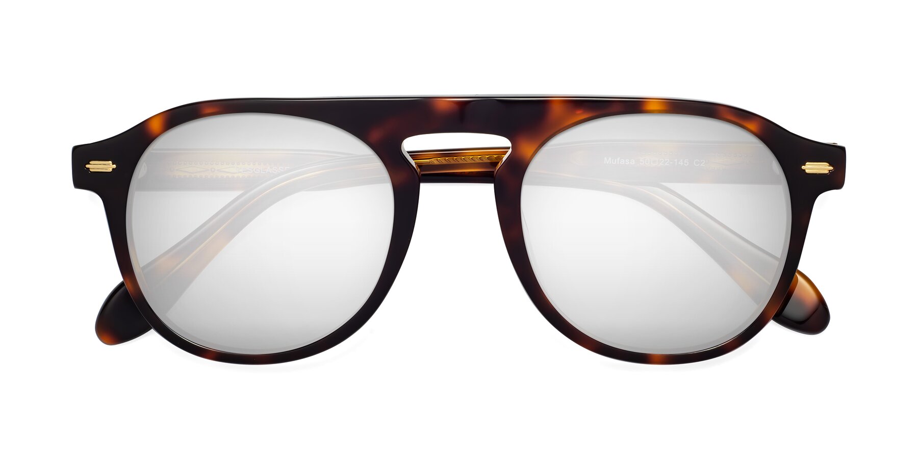 Folded Front of Mufasa in Tortoise with Silver Mirrored Lenses