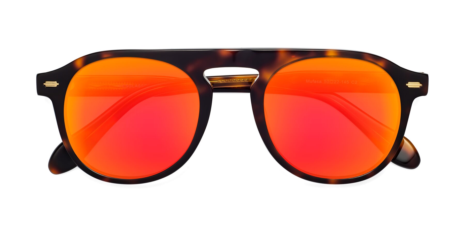 Folded Front of Mufasa in Tortoise with Red Gold Mirrored Lenses