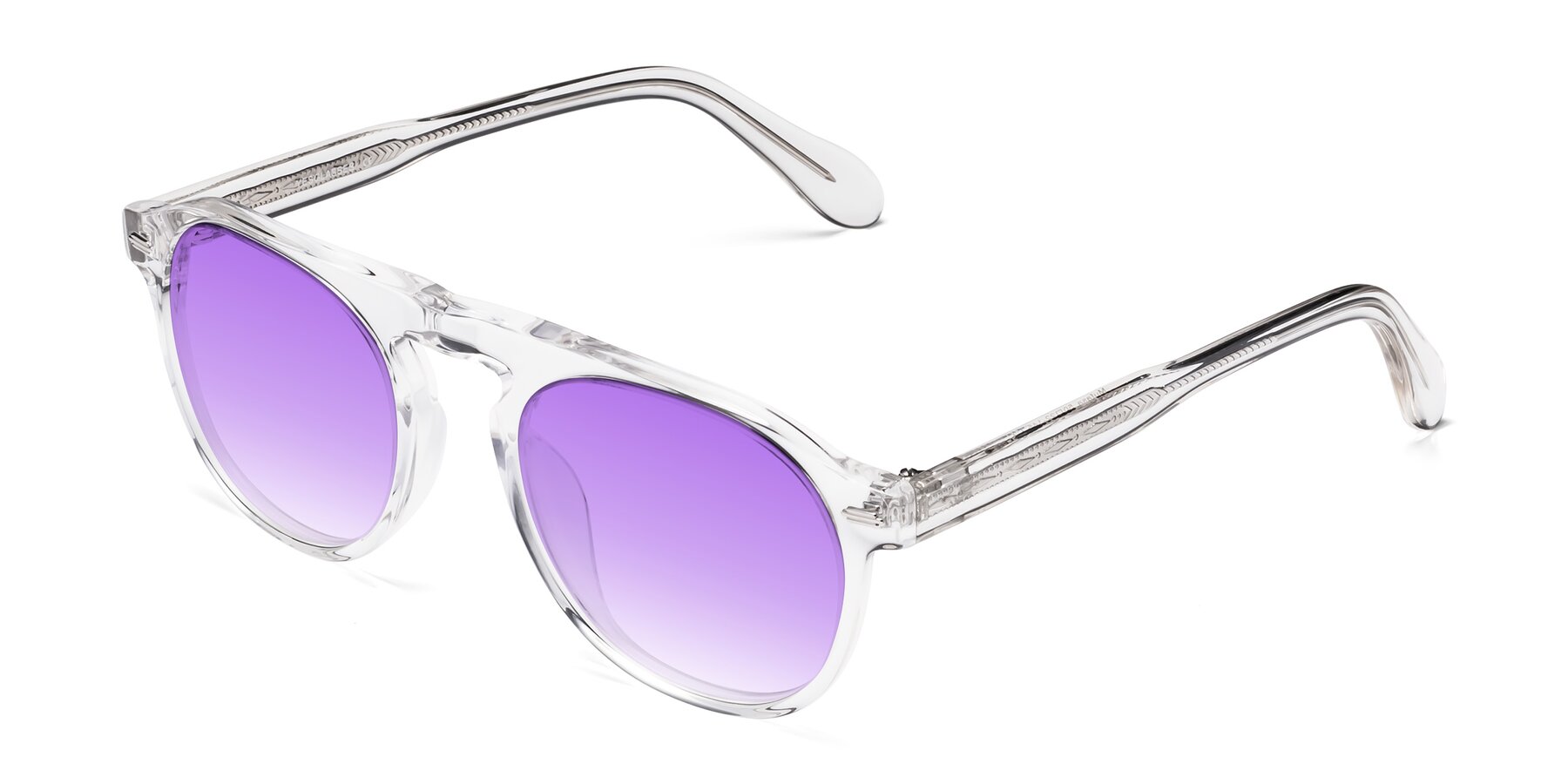 Angle of Mufasa in Clear with Purple Gradient Lenses