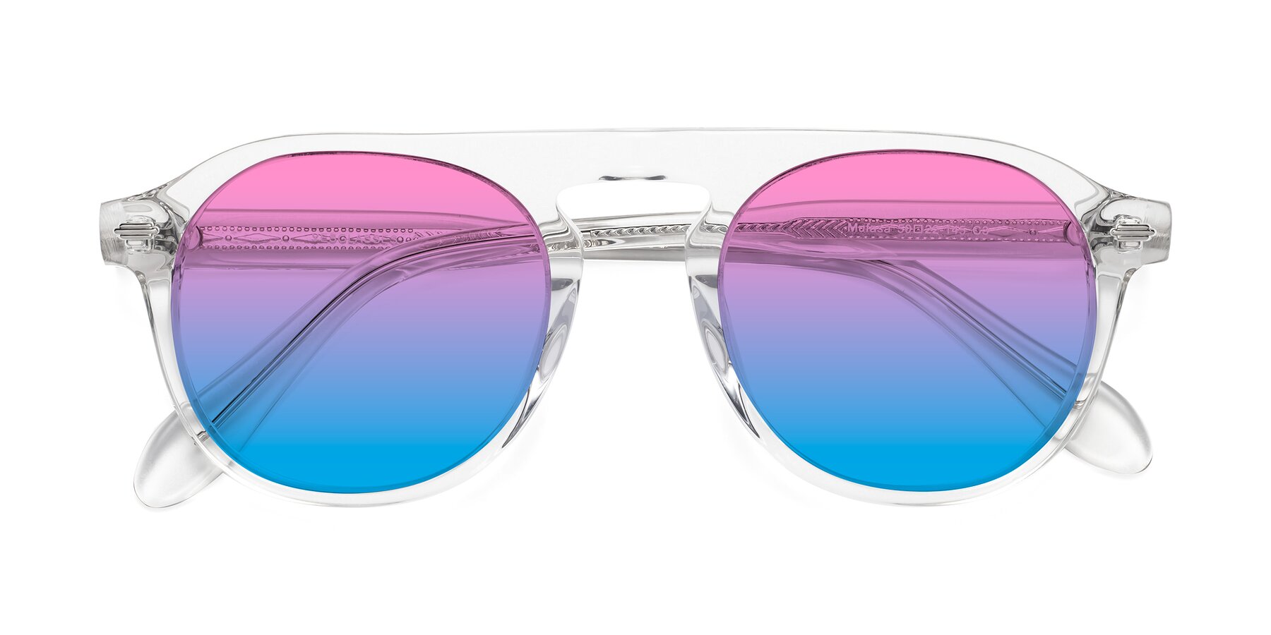 Folded Front of Mufasa in Clear with Pink / Blue Gradient Lenses