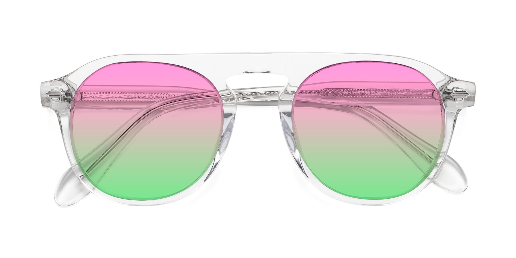 Folded Front of Mufasa in Clear with Pink / Green Gradient Lenses