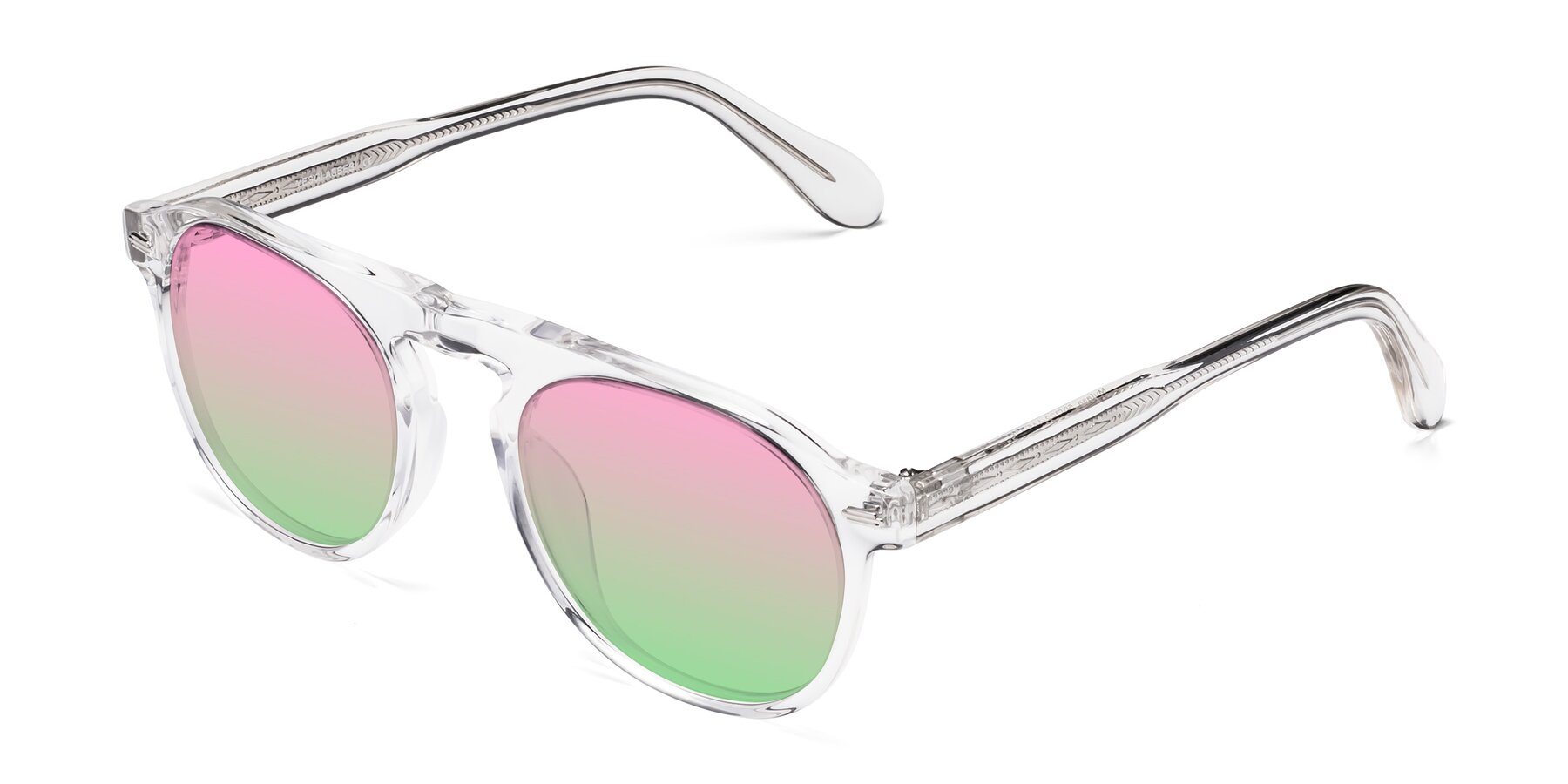 Angle of Mufasa in Clear with Pink / Green Gradient Lenses