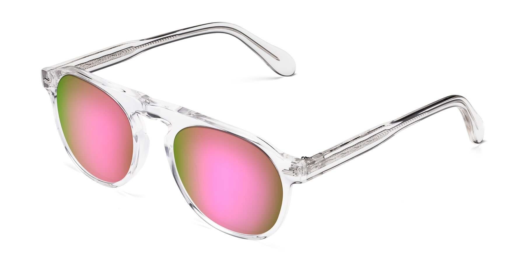 Angle of Mufasa in Clear with Pink Mirrored Lenses