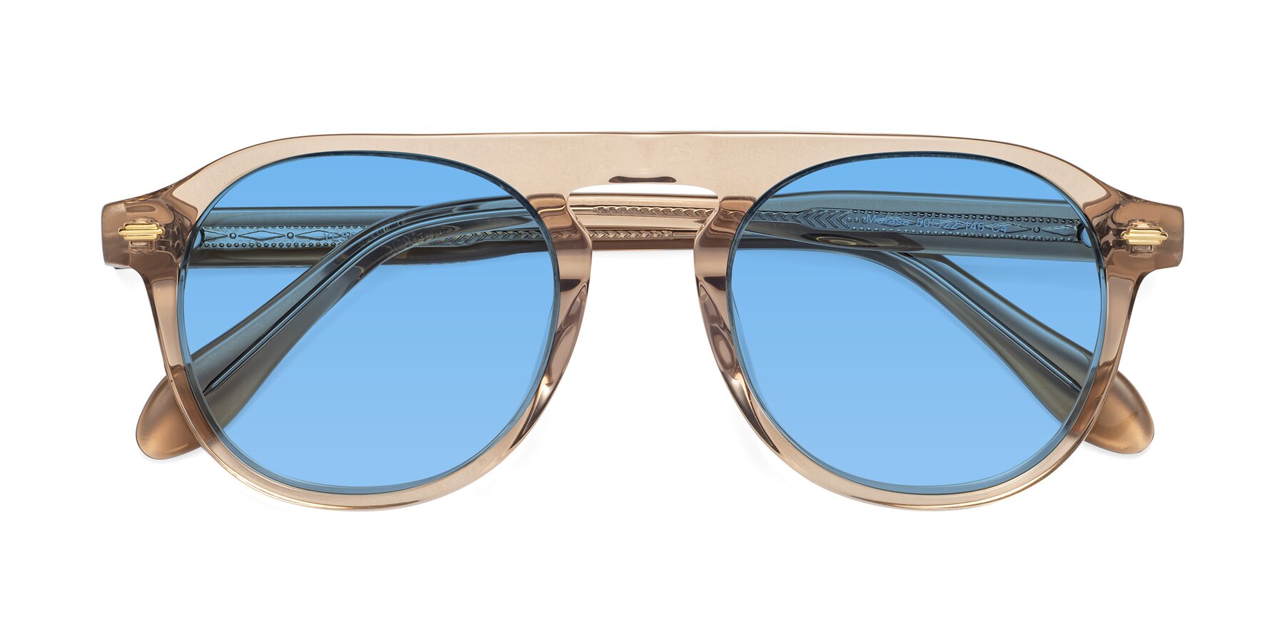 Folded Front of Mufasa in light Brown with Medium Blue Tinted Lenses