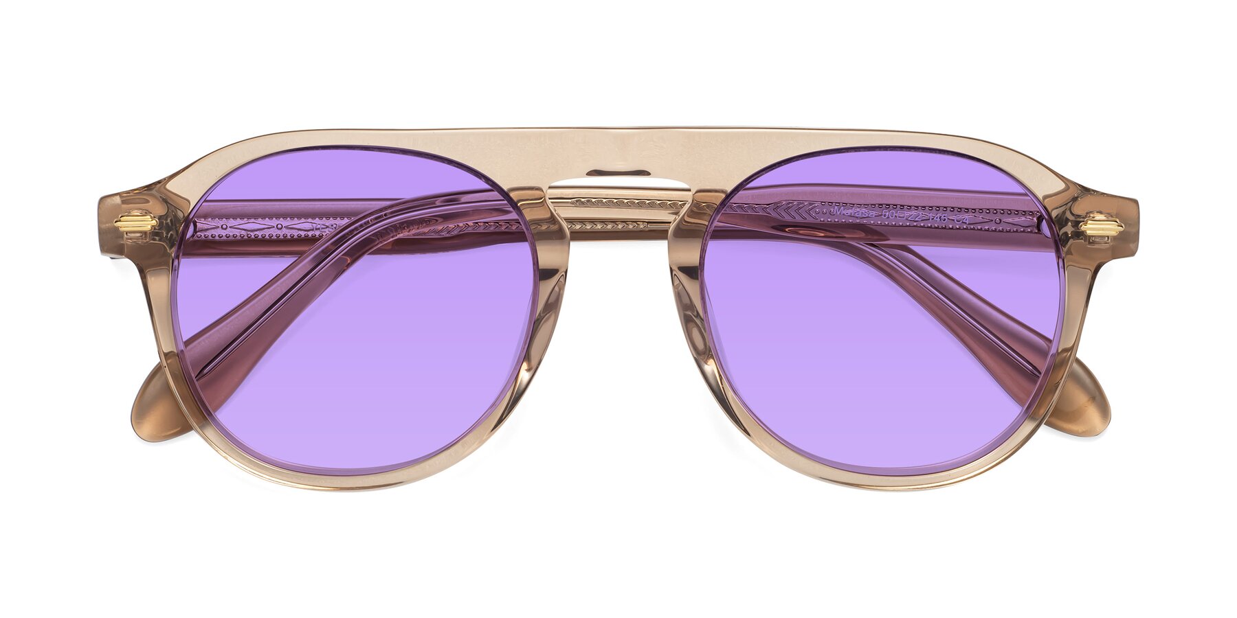 Folded Front of Mufasa in light Brown with Medium Purple Tinted Lenses