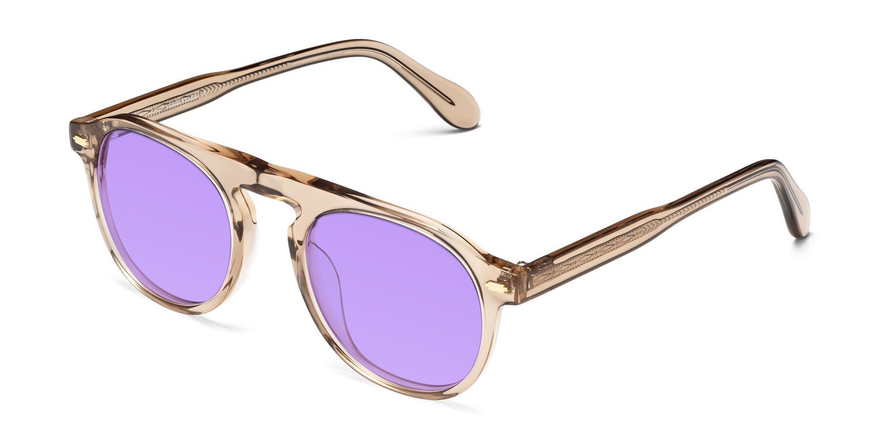 Angle of Mufasa in light Brown with Medium Purple Tinted Lenses