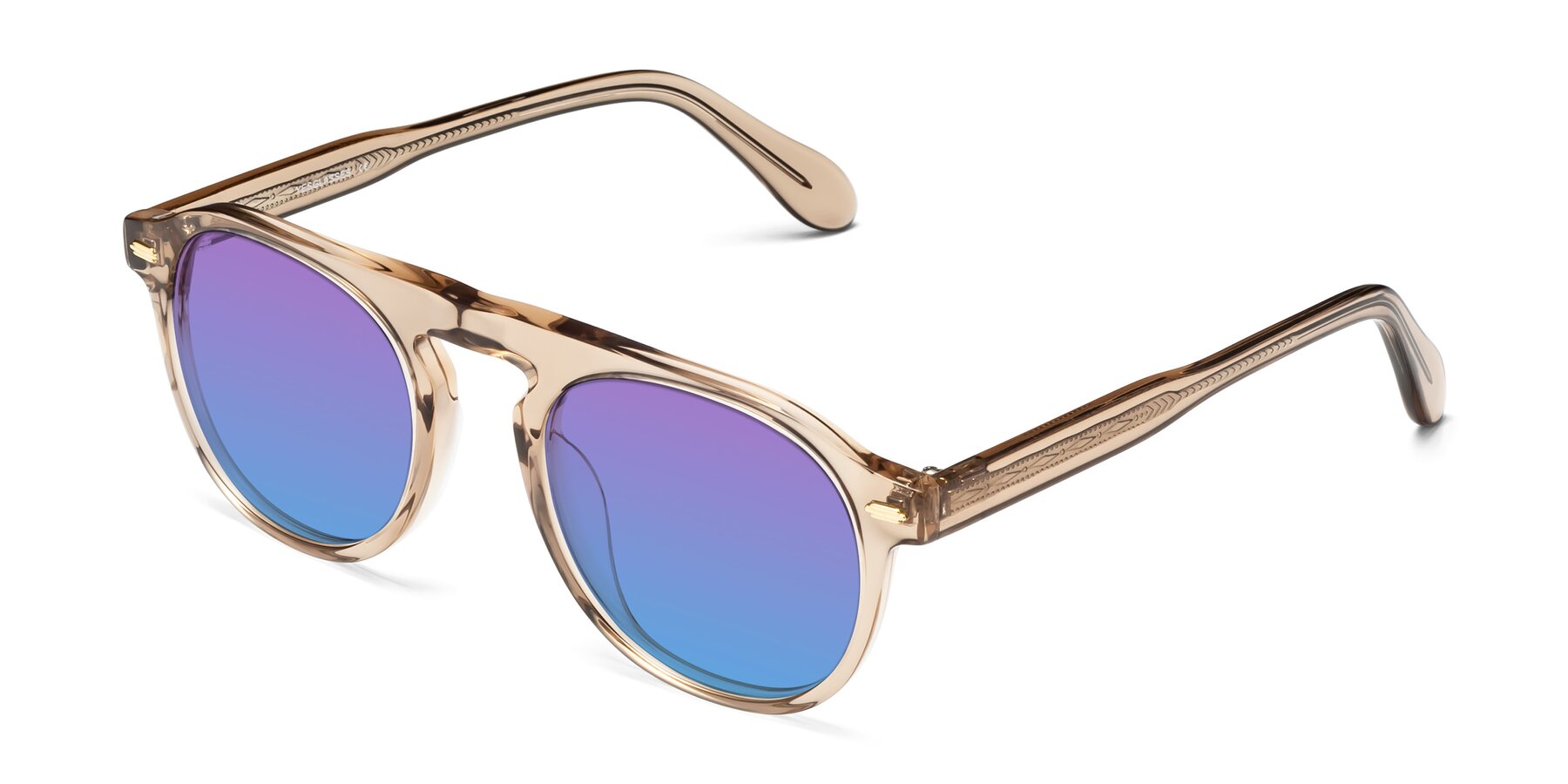 Angle of Mufasa in light Brown with Purple / Blue Gradient Lenses