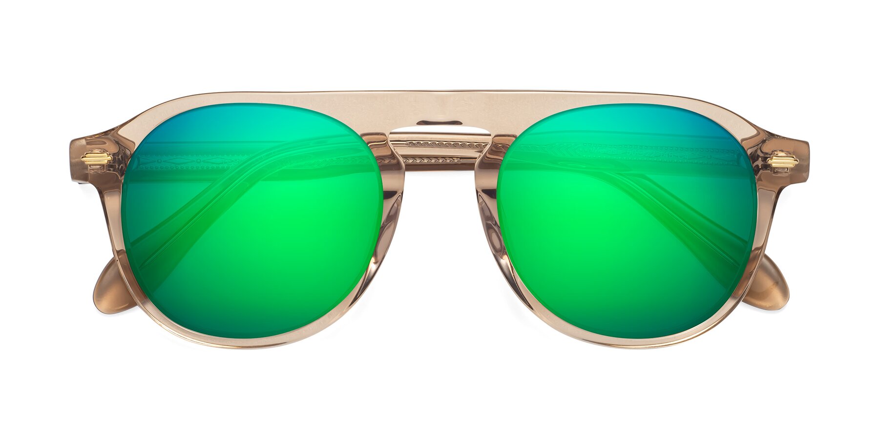Folded Front of Mufasa in light Brown with Green Mirrored Lenses