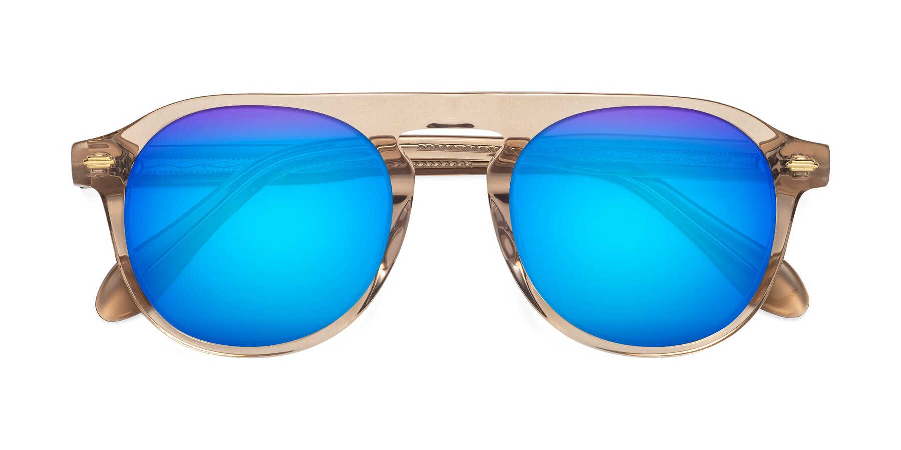 Folded Front of Mufasa in light Brown with Blue Mirrored Lenses