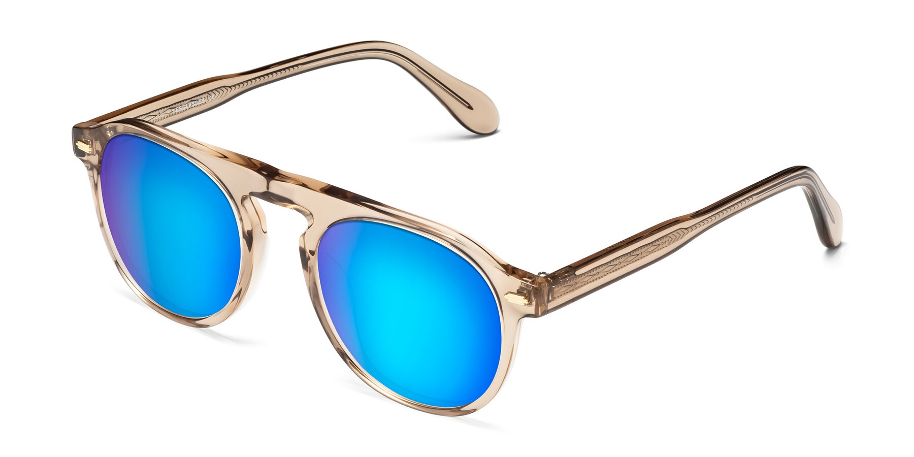 Angle of Mufasa in light Brown with Blue Mirrored Lenses