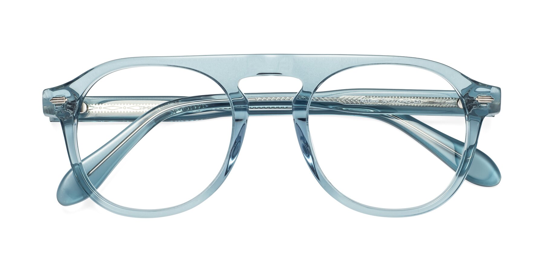 Folded Front of Mufasa in Light Blue with Clear Reading Eyeglass Lenses