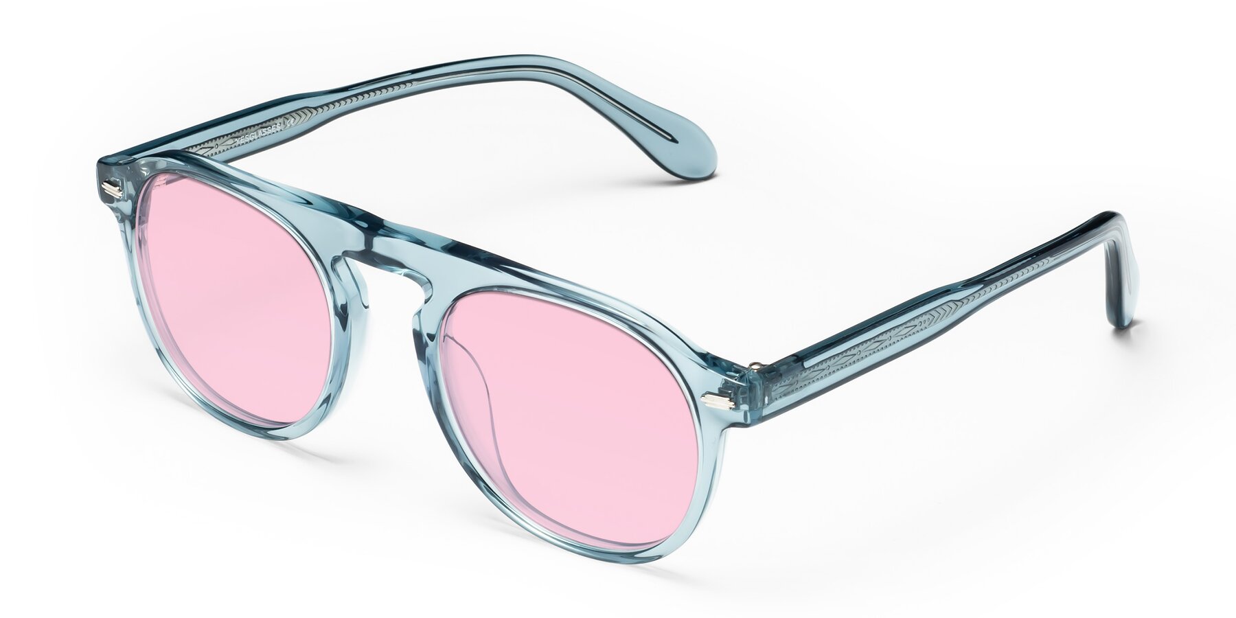 Angle of Mufasa in Light Blue with Light Pink Tinted Lenses