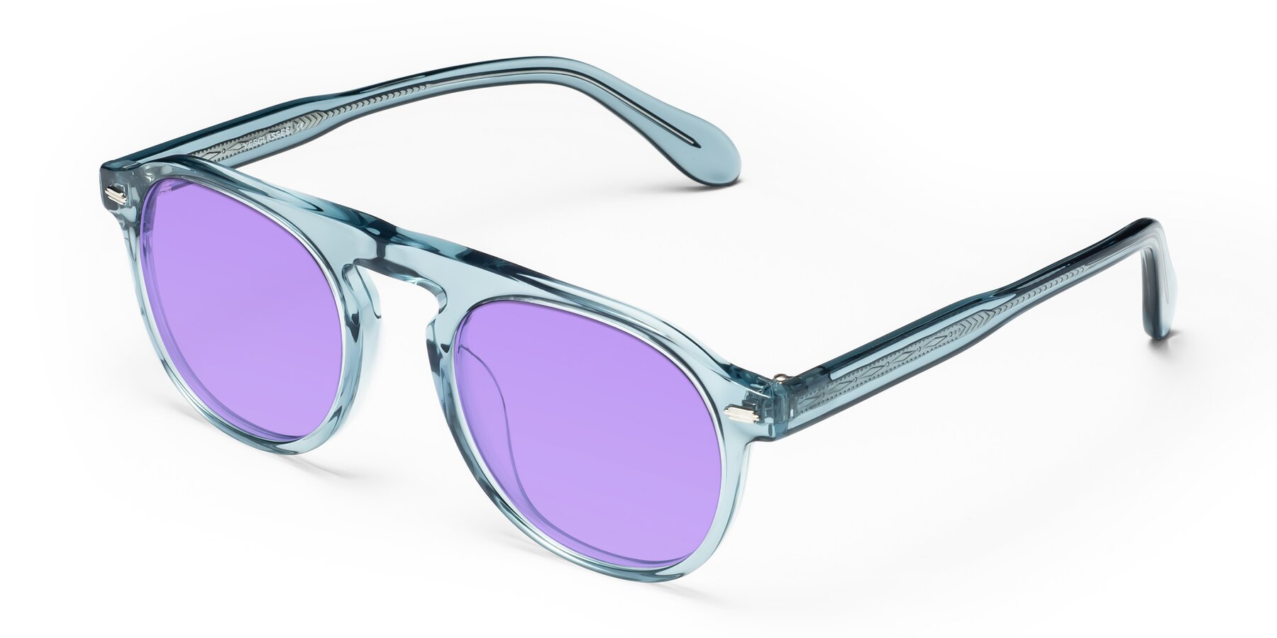 Angle of Mufasa in Light Blue with Medium Purple Tinted Lenses