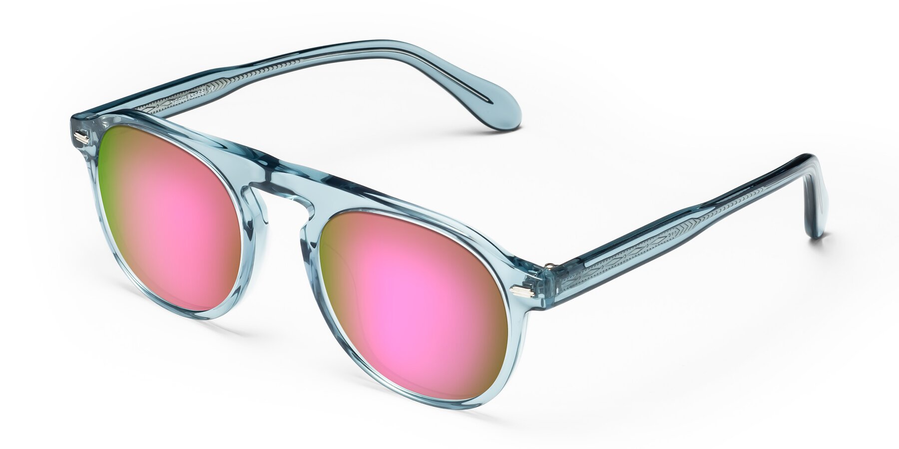 Angle of Mufasa in Light Blue with Pink Mirrored Lenses