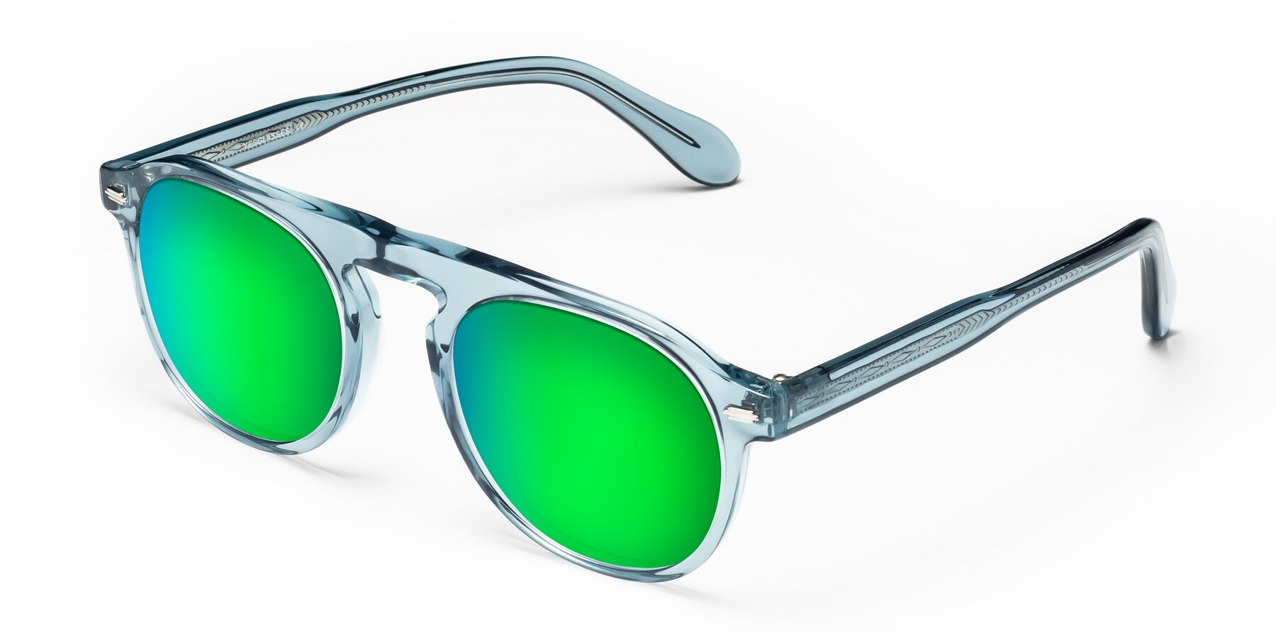 Angle of Mufasa in Light Blue with Green Mirrored Lenses