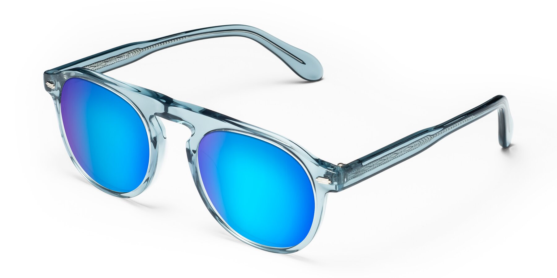 Angle of Mufasa in Light Blue with Blue Mirrored Lenses