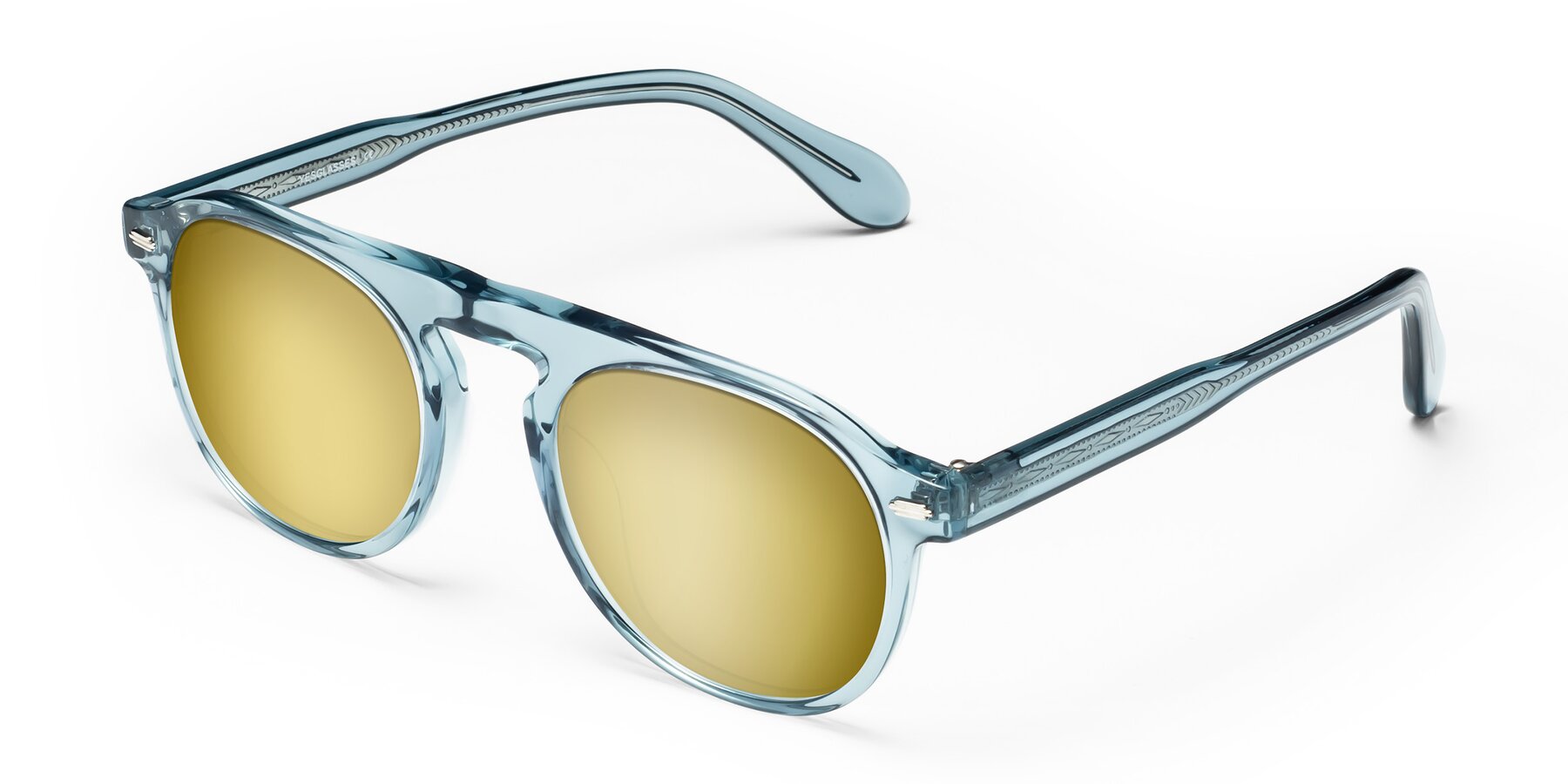 Angle of Mufasa in Light Blue with Gold Mirrored Lenses